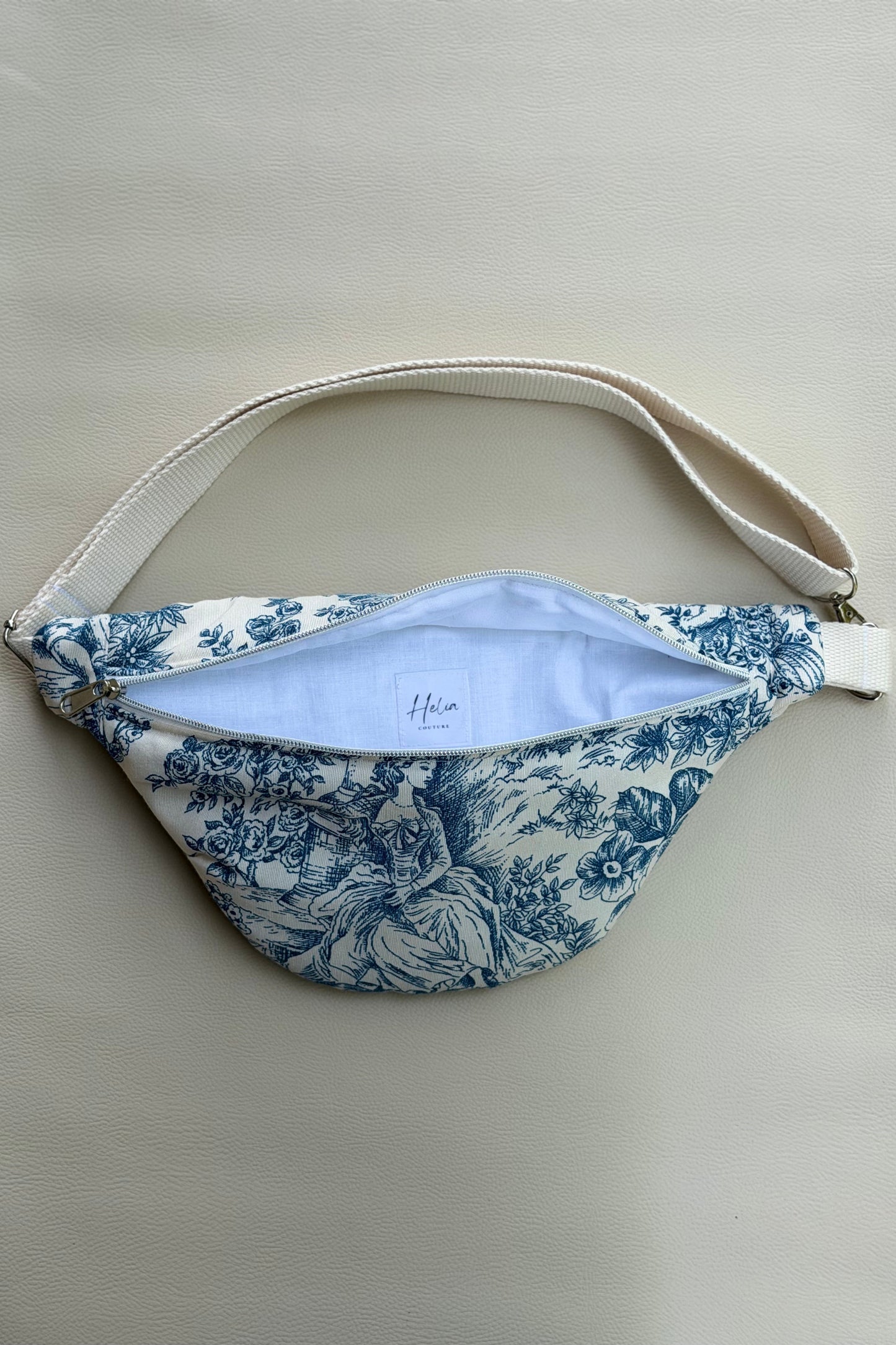 Sac banane "Belle Époque" - sac banane femme motif toile de Jouy, chic et intemporel