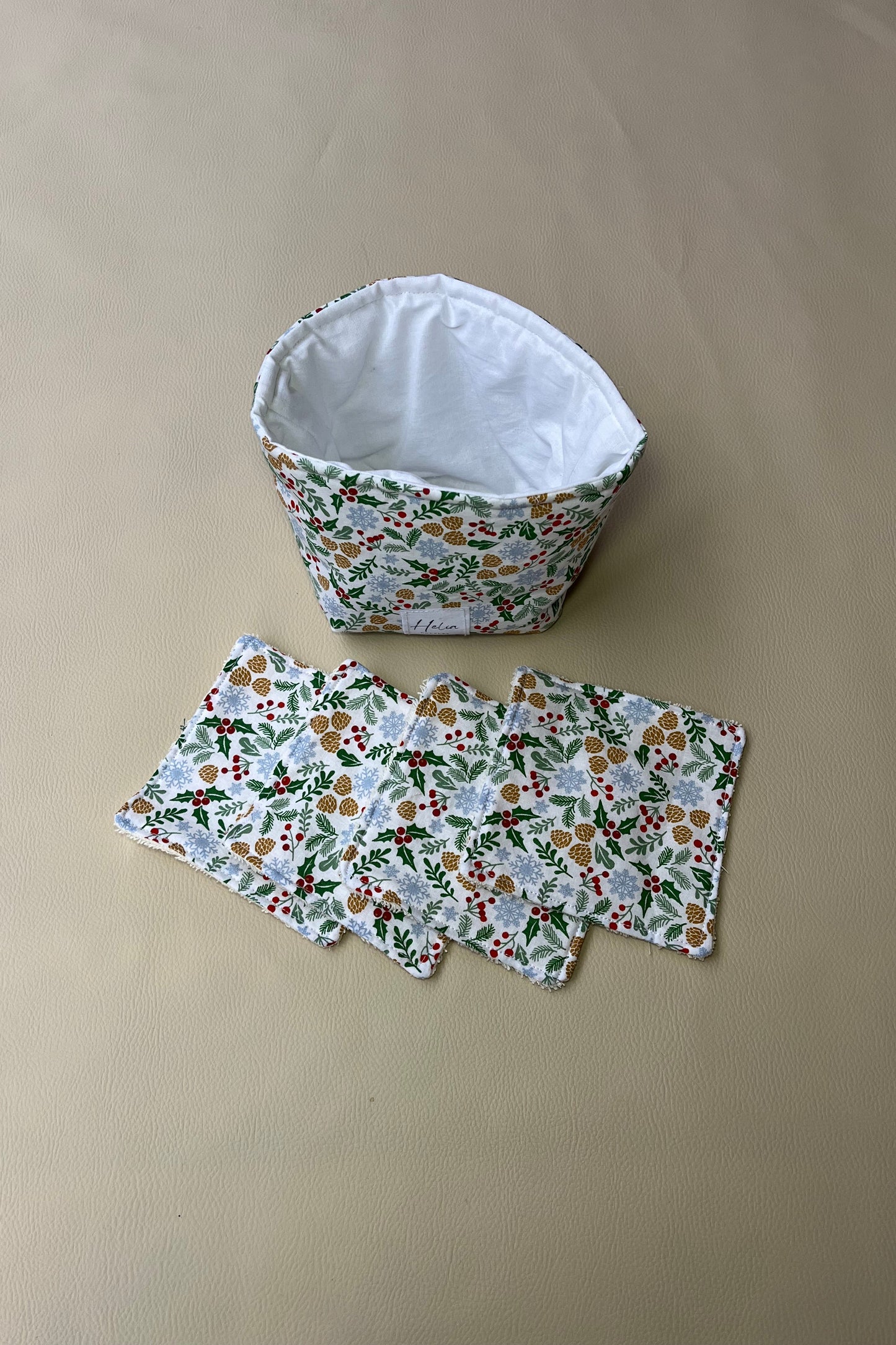 Panière et 7 Cotons Réutilisables "Cocon de Noël"