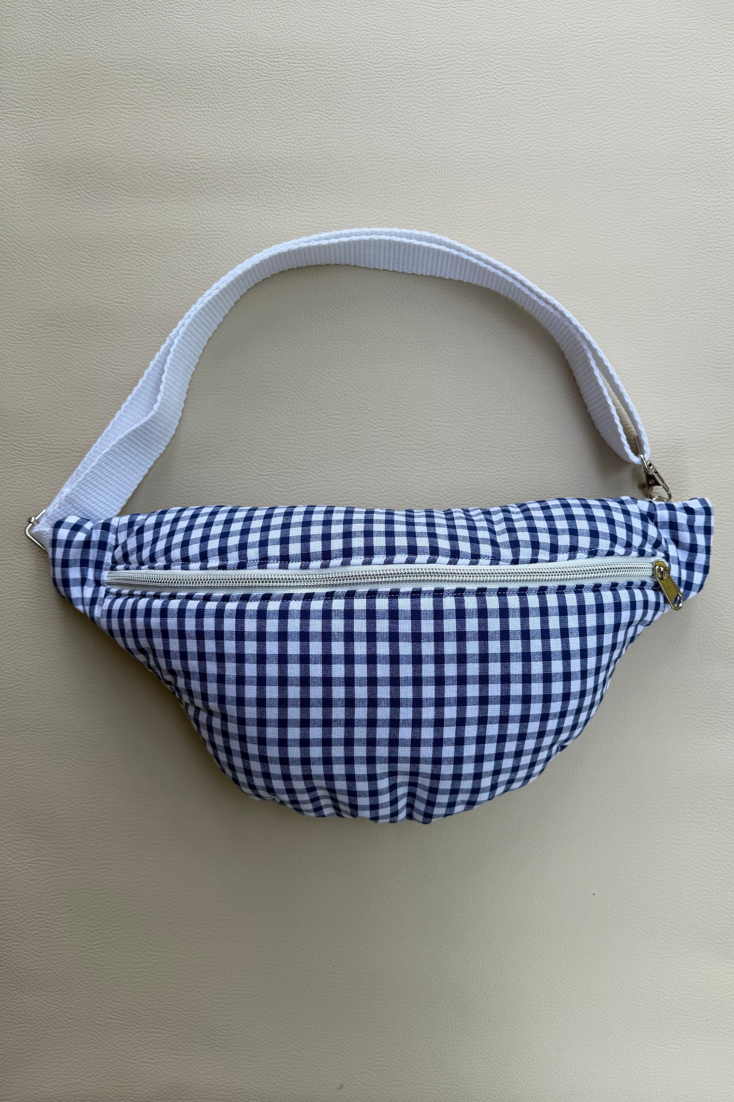 Sac banane "Capucine" - sac banane femme motif vichy bleu, rétro et printanier