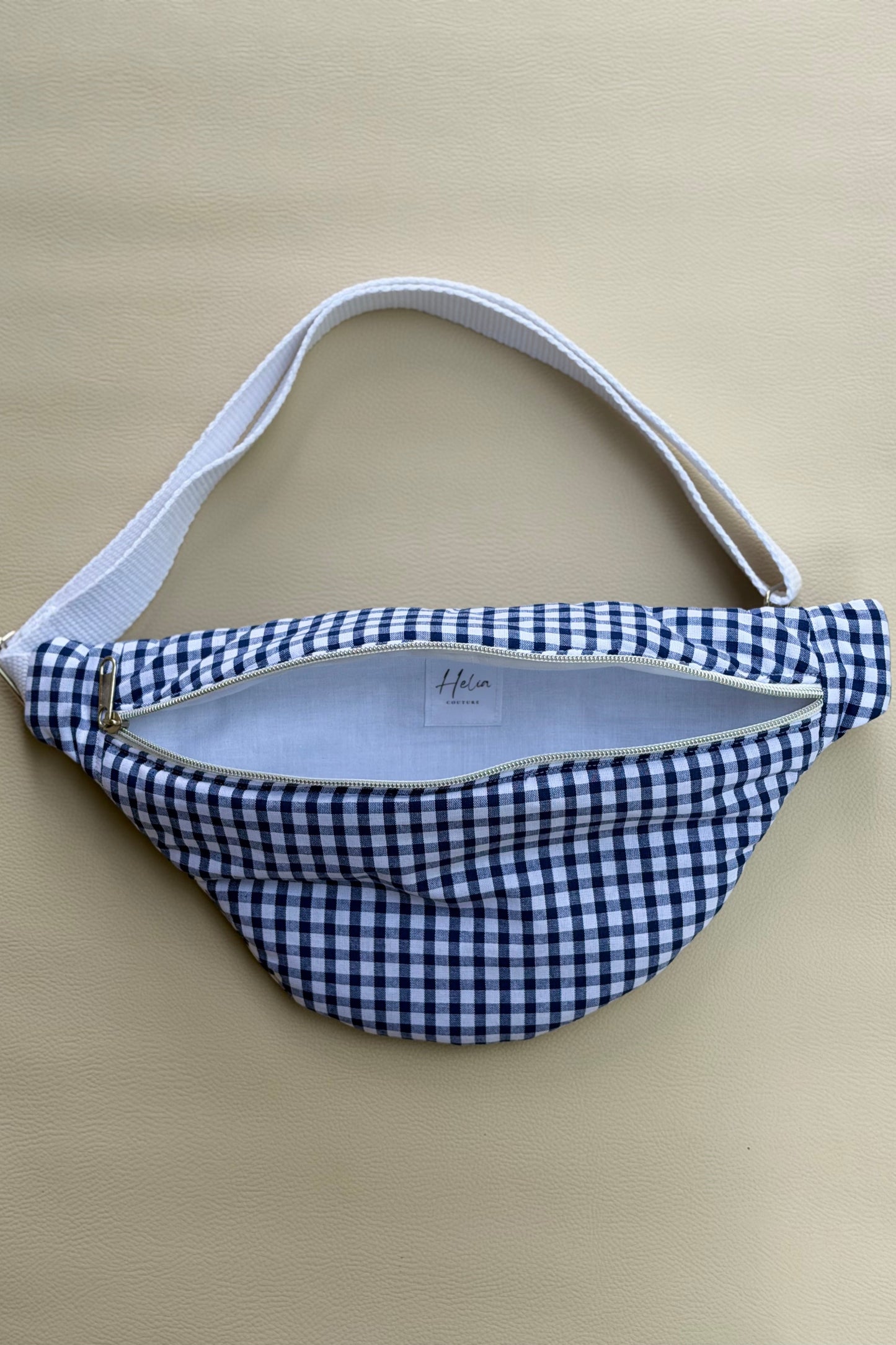 Sac banane "Capucine" - sac banane femme motif vichy bleu, rétro et printanier