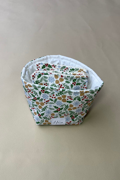 Panière et 7 Cotons Réutilisables "Cocon de Noël"