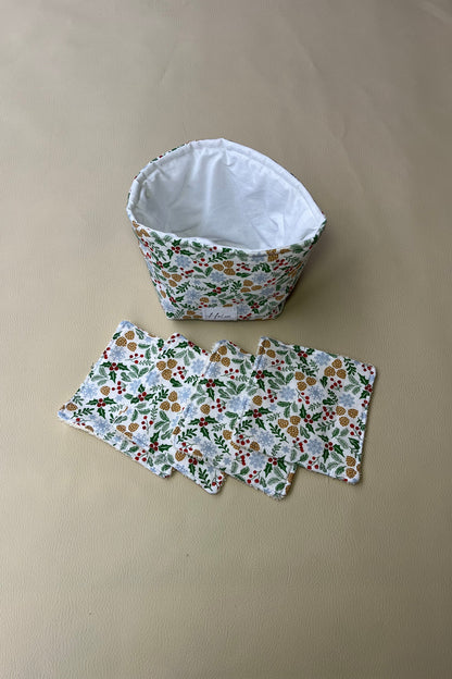 Panière et 7 Cotons Réutilisables "Cocon de Noël"