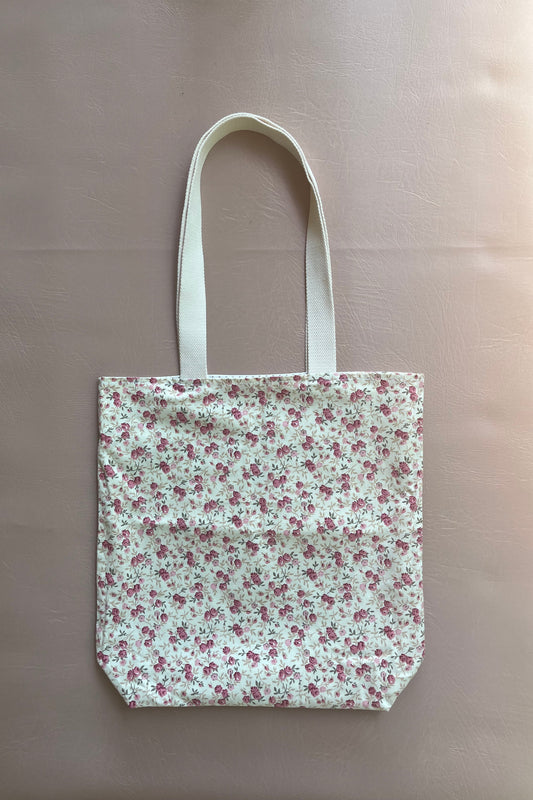 Tote Bag "Roseraie" - sac cabas femme motif fleuri délicat avec attache-clés intégré