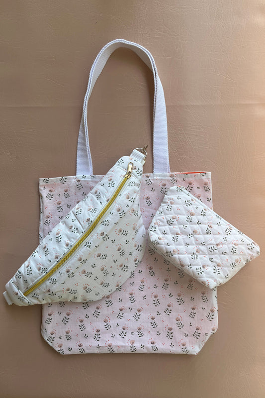 Pack "Éclosion" - Le trio irrésistible : Sac banane, Tote bag & Trousse de maquillage assortis