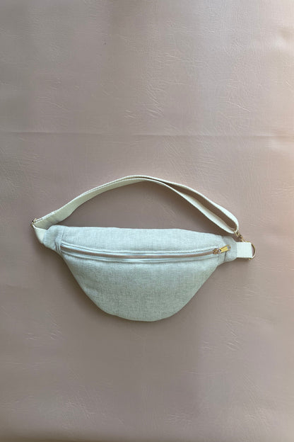 Sac banane "Dune" - sac banane femme crème texturé, chic minimaliste et touche léopard