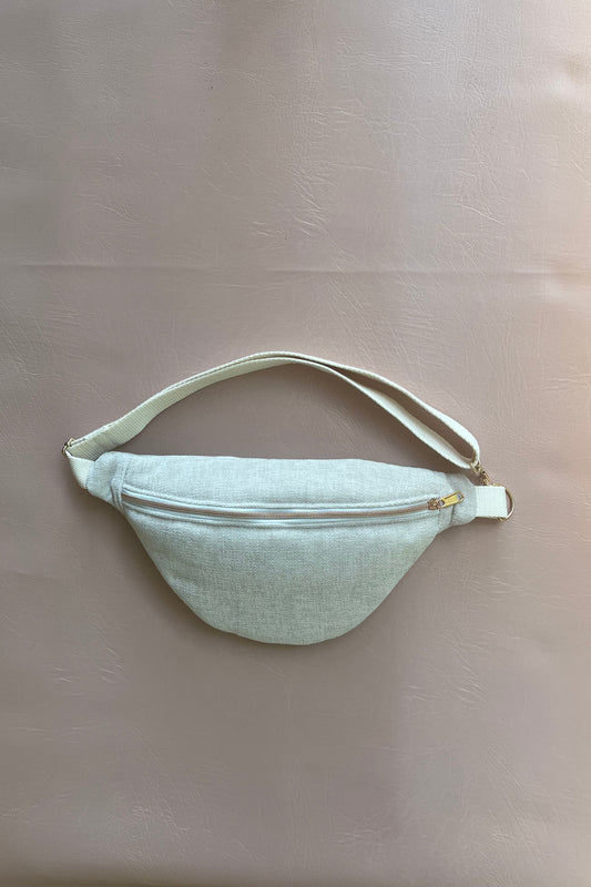 Sac banane "Dune" - sac banane femme crème texturé, chic minimaliste et touche léopard