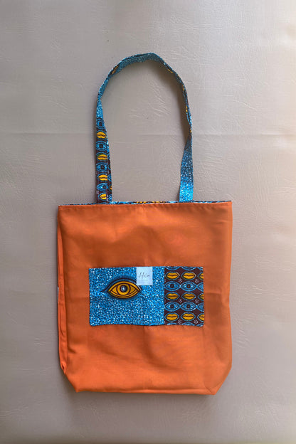 Tote Bag "Aura" - sac cabas femme motif ethnique bleu, vibrant et hypnotique