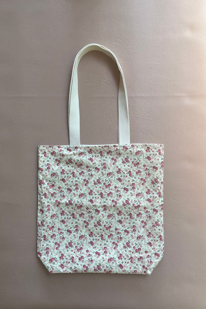 Tote Bag "Roseraie" - sac cabas femme motif fleuri délicat avec attache-clés intégré
