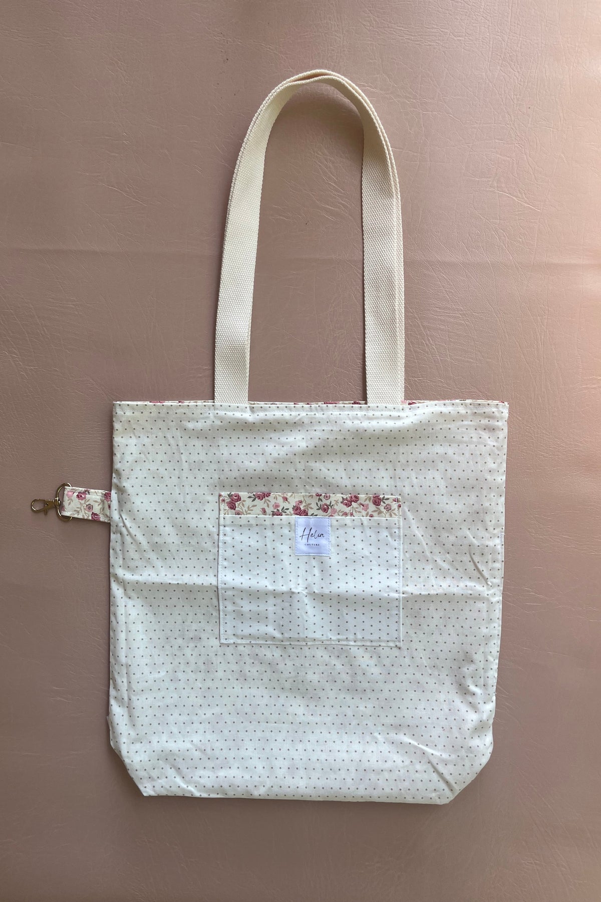 Tote Bag "Roseraie" - sac cabas femme motif fleuri délicat avec attache-clés intégré