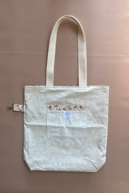 Tote Bag "Roseraie" - sac cabas femme motif fleuri délicat avec attache-clés intégré
